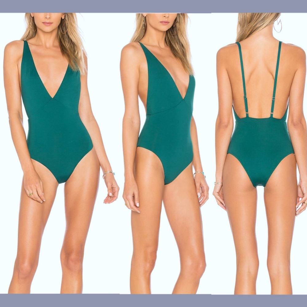 NWT Tavik [‎ Small ] Drew Plunging One Piece Swimsuit in Storm Green